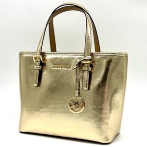 Michael Kors Jet Set Travel Extra-Small Logo Top-Zip Tote Bag Brown Signature